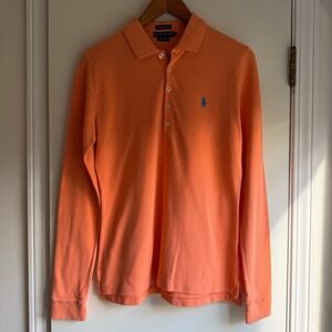 Ralph Lauren Women's Orange The Skinny Polo Long Sleeve Cotton Shirt Size L